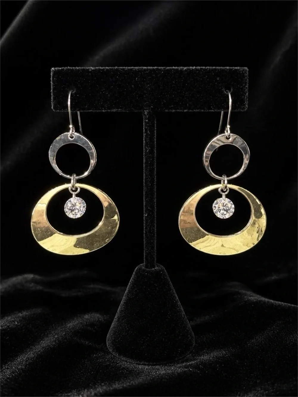 Fashion Jewelry Dangle Earrings with Gold and Silver Circles and Rhinestones